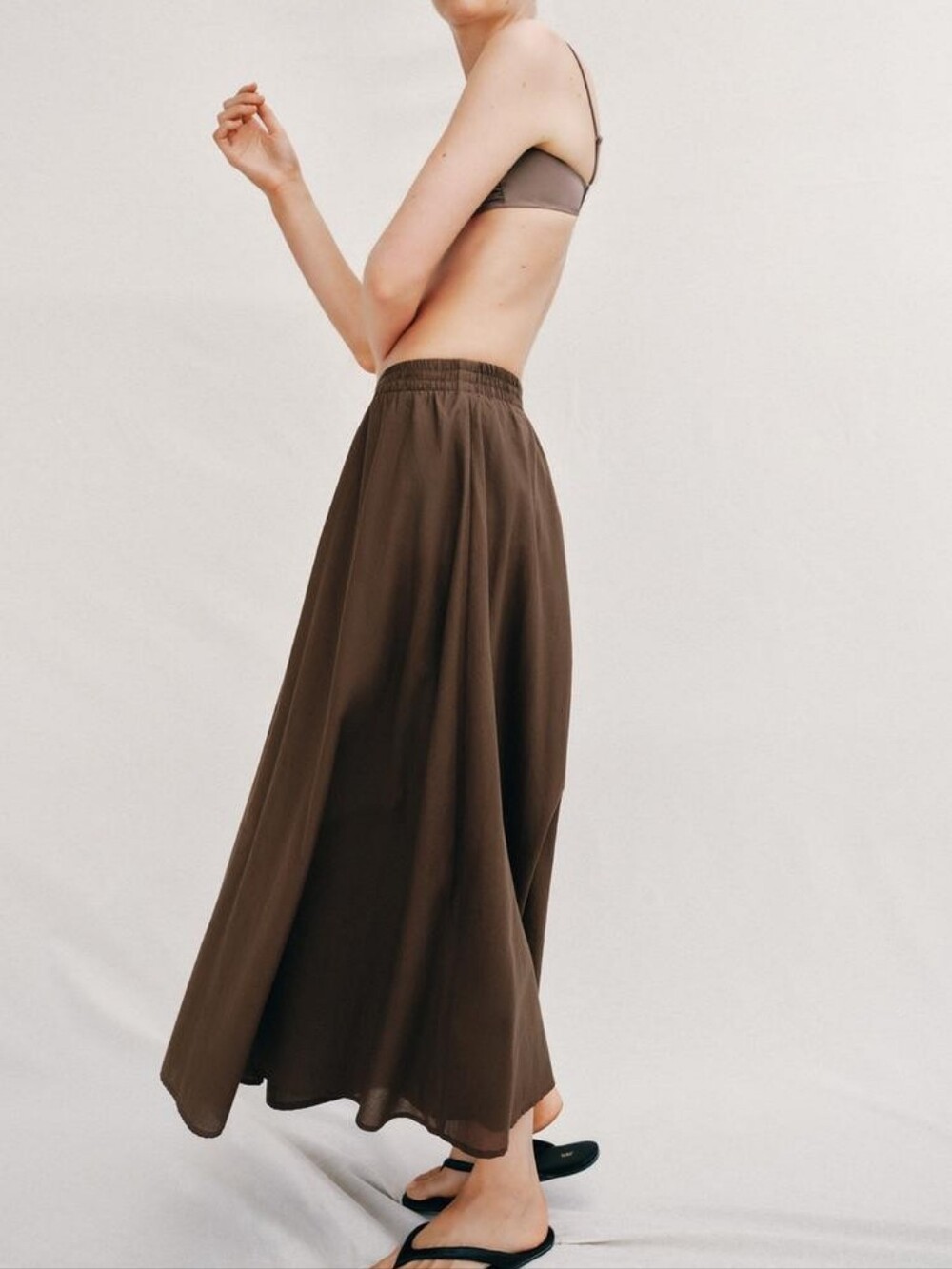 Flowy Brown Cotton Zara Maxi/Midi Skirt | Large - Picture 7 of 9